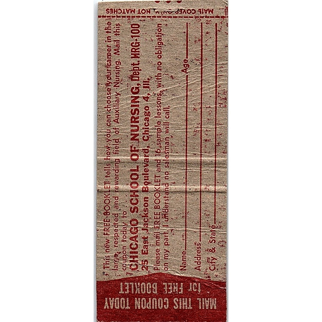 Auxiliary Nursing Chicago School of Nursing Vintage Matchbook Cover SC7-Y7