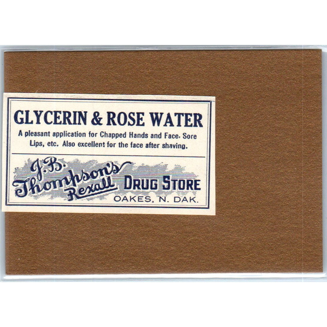J.B. Thompson's Rexall Drug Store Oakes ND Rose Water Apothecary Label TH2-AL
