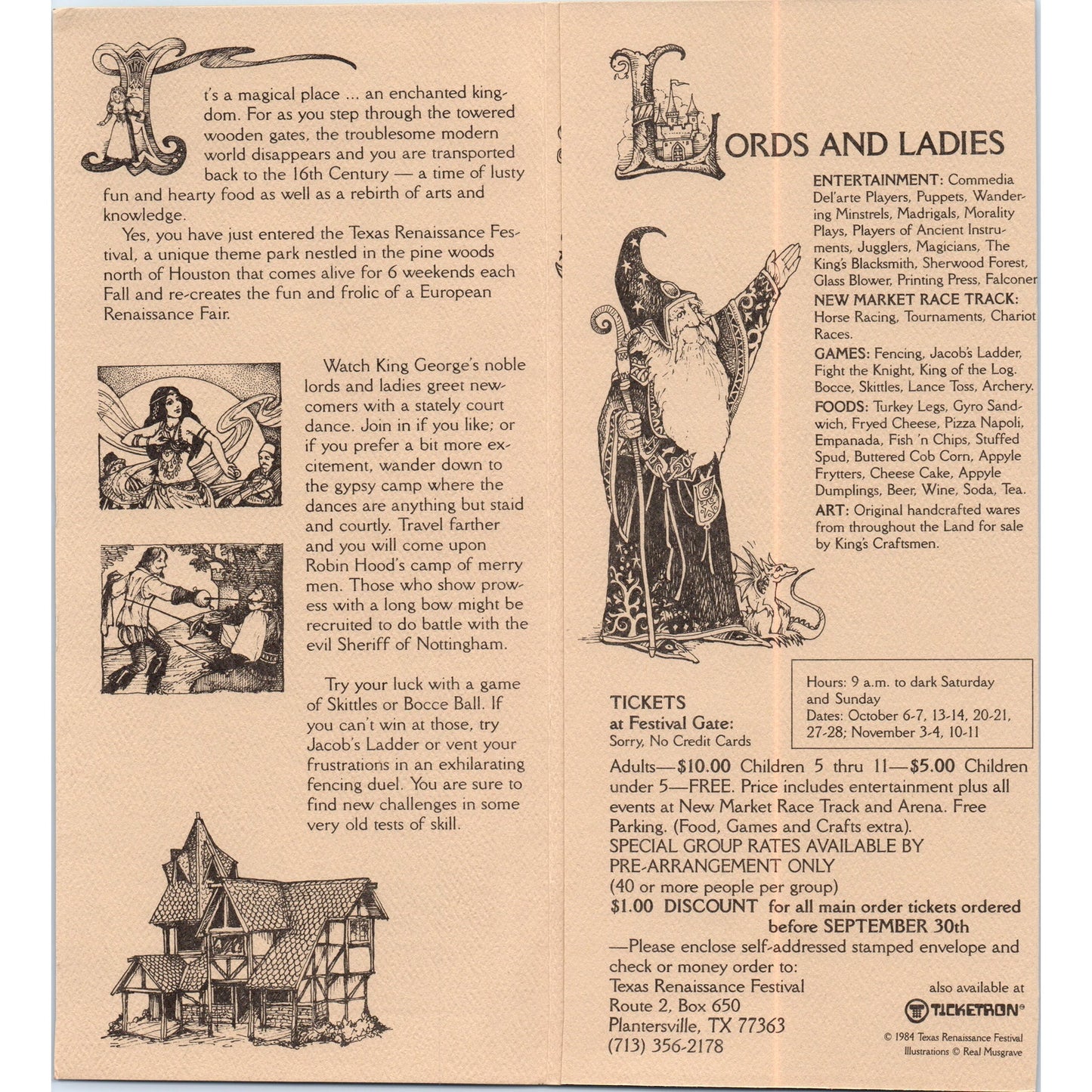1980s 10th Annual Texas Renaissance Festival Plantersville TX Brochure TF4-BC