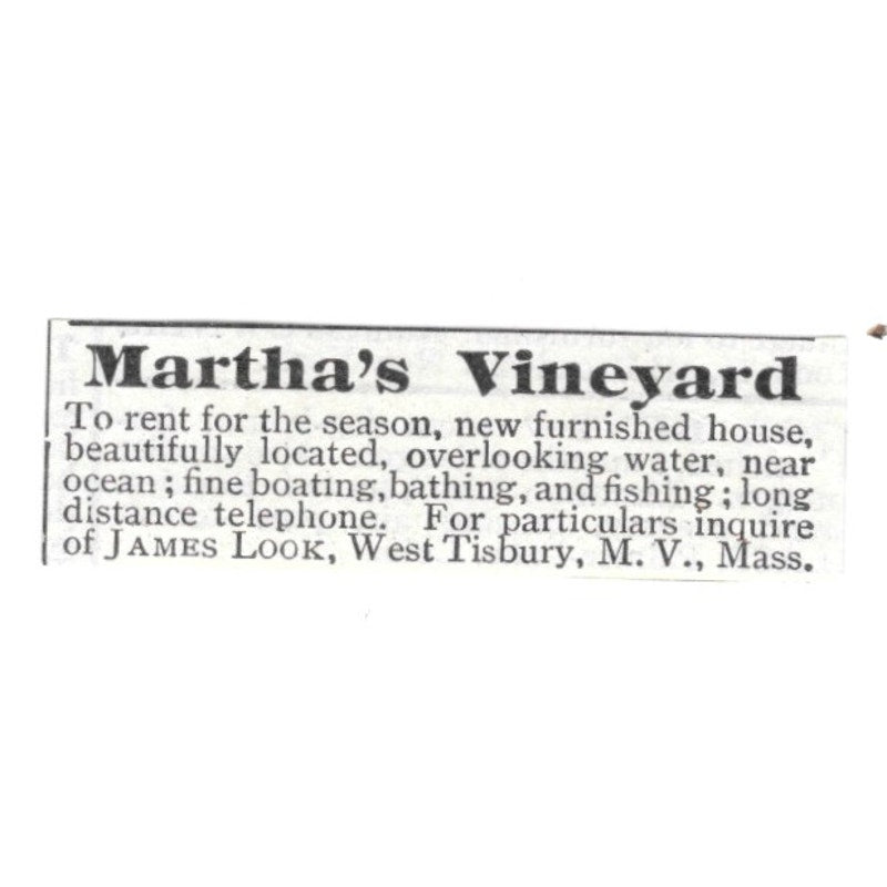 Martha's Vineyard Cottage James Look West Tisbury MV Mass 1903 Ad AF8-S41