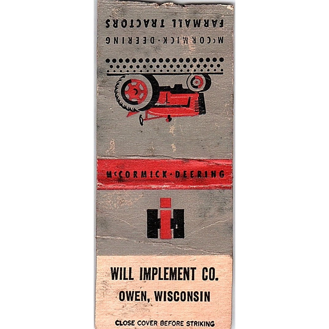 International Harvester Will Implement Co Owen WI Vintage Matchbook Cover SF3-Y5