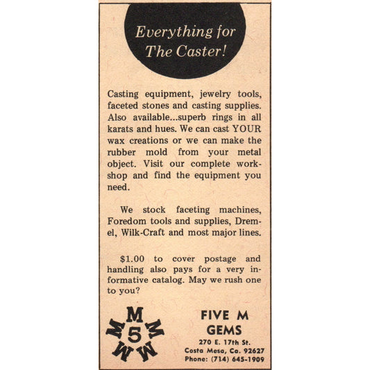 Five M Gems Costa Mesa California 1971 Magazine Ad AD8-R9