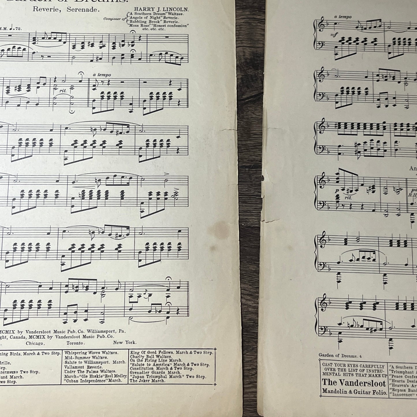 Garden of Dreams Reverie Serenade Harry J Lincoln 1909 Sheet Music V13