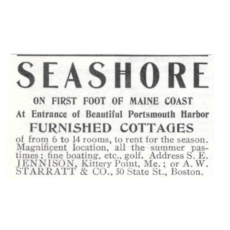 Maine Coast Seashore Cottages S.E. Jennison A.W. Starratt & Co 1903 Ad AG3-S14