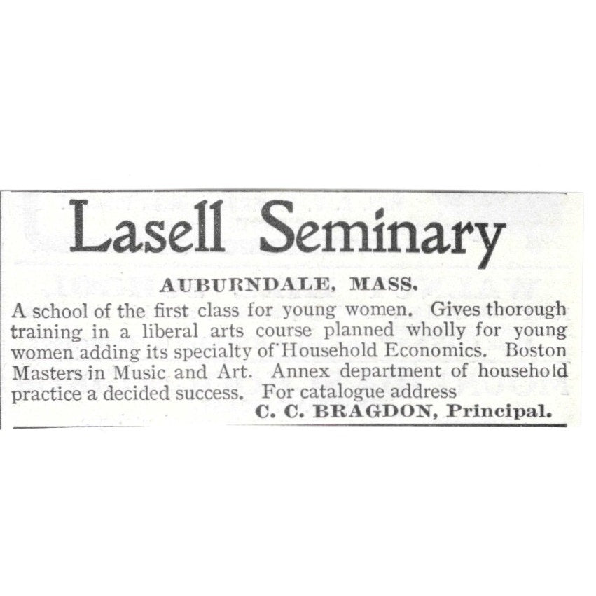 Lasell Seminary Auburndale MA C.C. Bragdon 1903 Ad AG3-S12