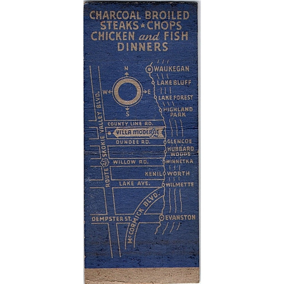 Villa Moderne Skokie Hwy Frank Hutchins IL Vintage Matchbook Cover SC7-Y5