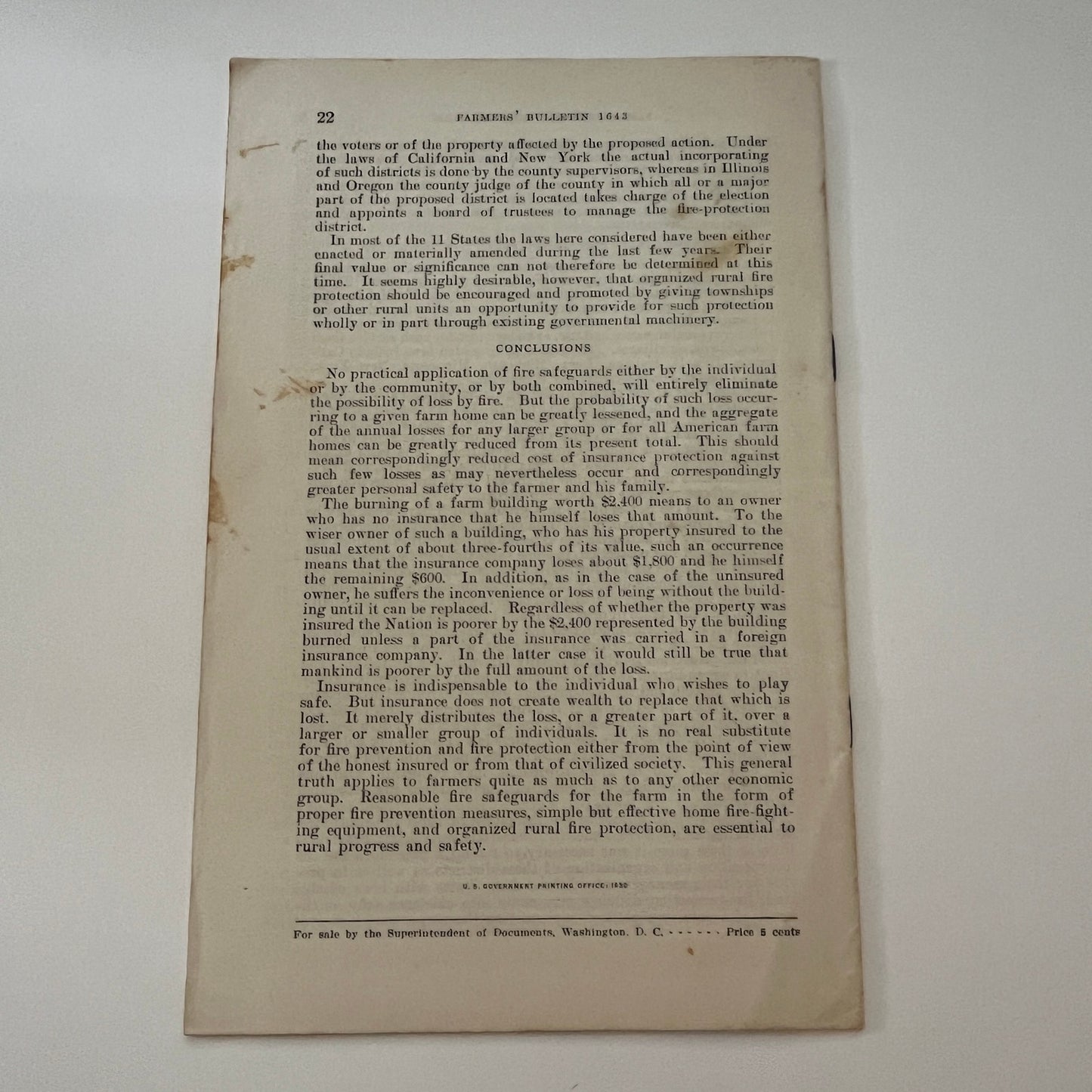 Fire Safeguards for the Farm 1930 USDA Farm Bulletin Booklet TK2-XB4