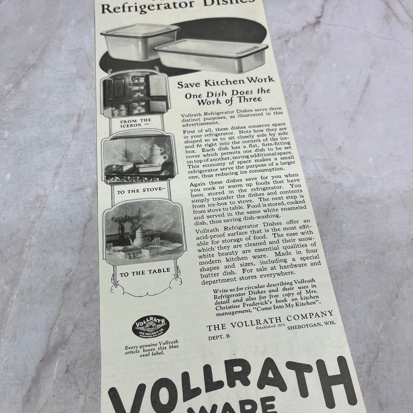 Vollrath Ware for Kitchen Sheboygan WI 1924 Magazine Ad FL6-11