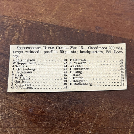 Nov 1878 Seppenfeldt Rifle Club Competition Results A.H. Anderson 1878 AG2-S16