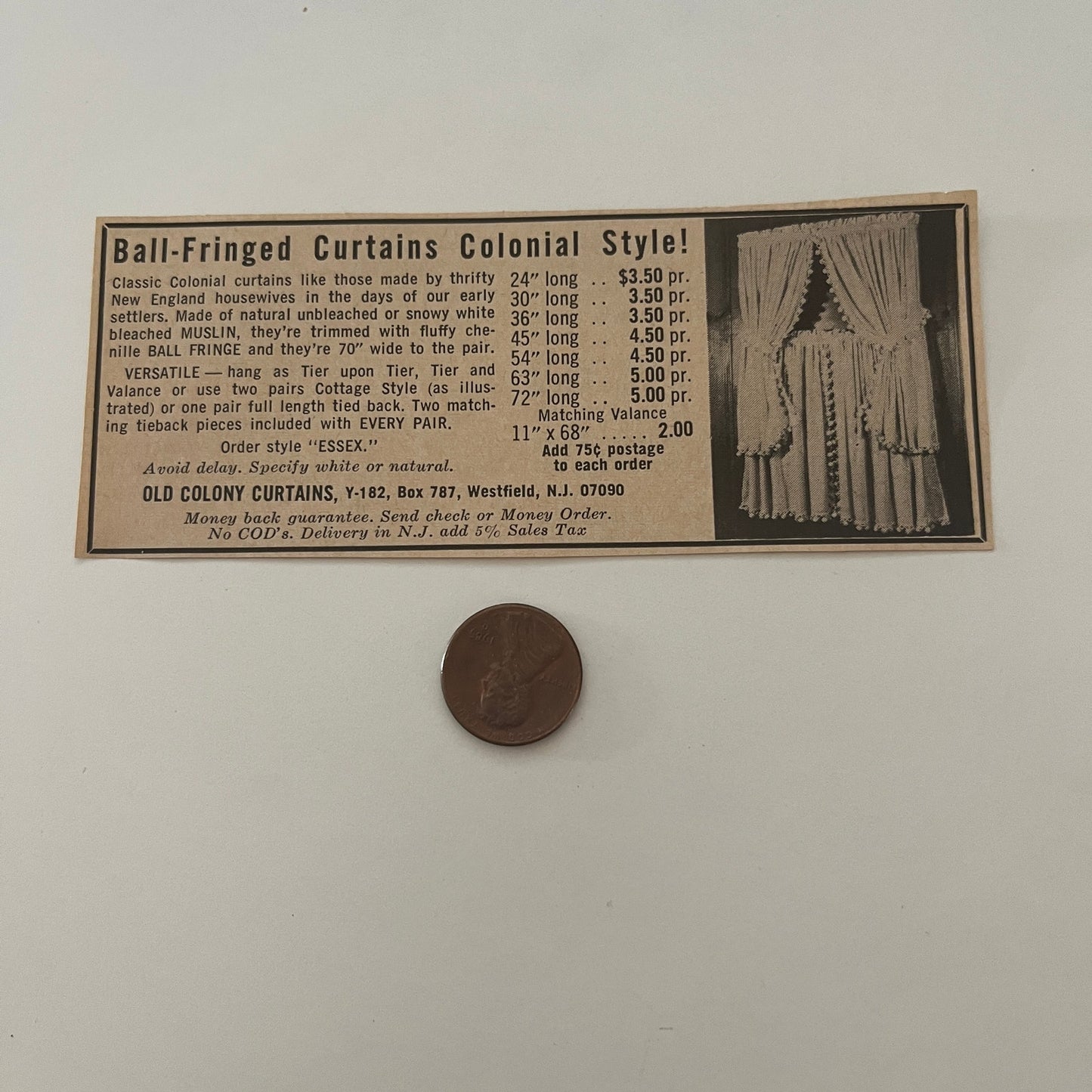 Old Colony Curtains Ball-Fringed Curtains Westfield NJ 1971 Magazine Ad SAG4-M3