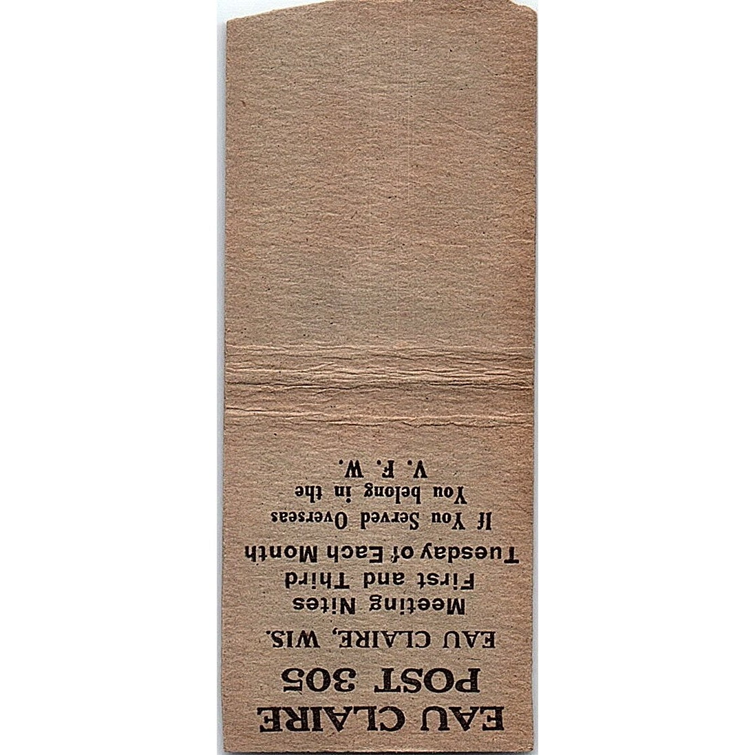 VFW Club Eau Claire Post 305 WI Vintage Matchbook Cover SF3-Y4