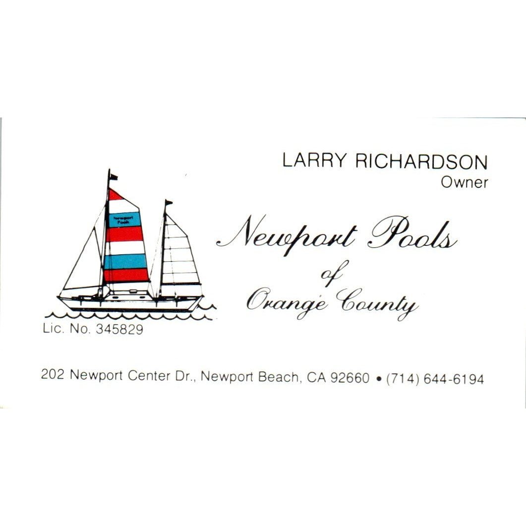 Newport Pools of Orange County Larry Richardson CA Business Card SD4-B2