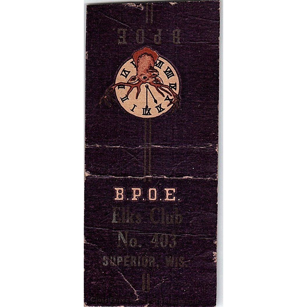 BPOE Elks Club No. 403 Superior WI Vintage Matchbook Cover SF3-Y8