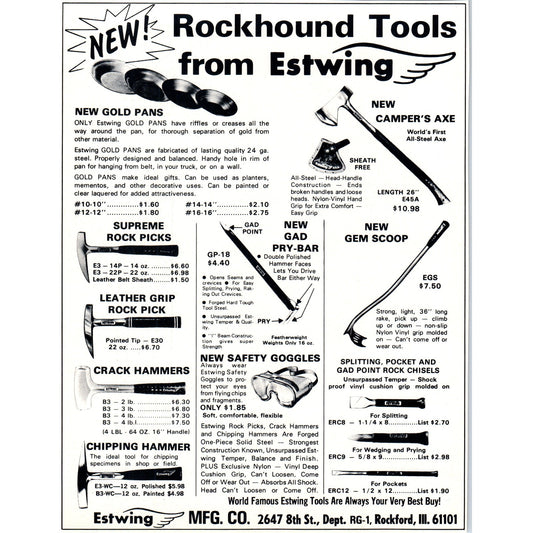 Estwing Mfg Co Rockhound Tools Rockford IL 1971 Magazine Ad D23