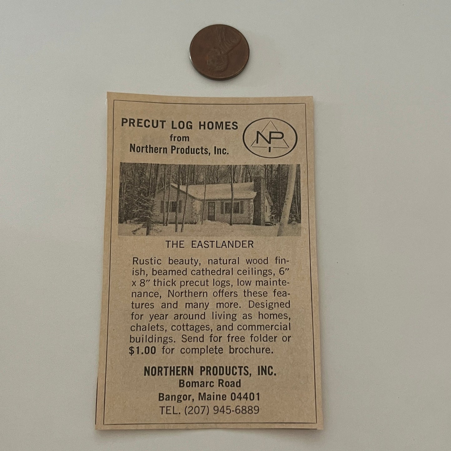Northern Products, Inc. Precut Log Homes Bangor MA 1971 Magazine Ad SAG4-M2