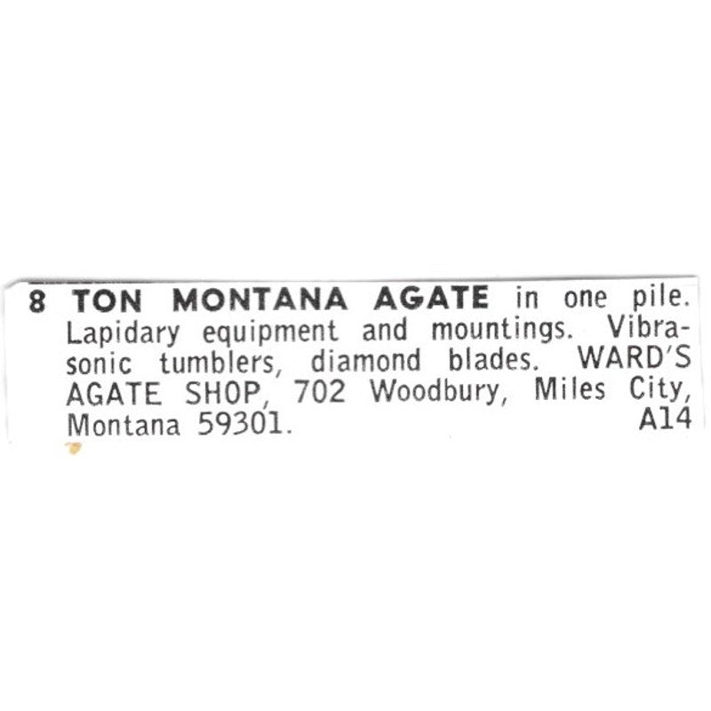 Ward's Agate Shop 8 Ton Montana Agate Miles City MT 1972 Ad AF8-S17