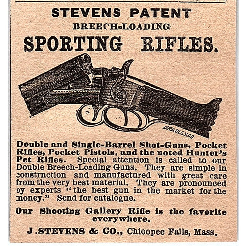 Stevens Patent Sporting Rifles J. Stevens & Co Chicopee Falls MA 1878 Ad AG2-M14