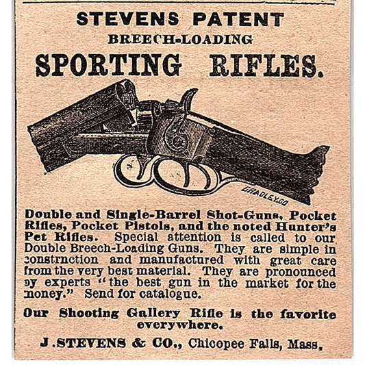 Stevens Patent Sporting Rifles J. Stevens & Co Chicopee Falls MA 1878 Ad AG2-M14