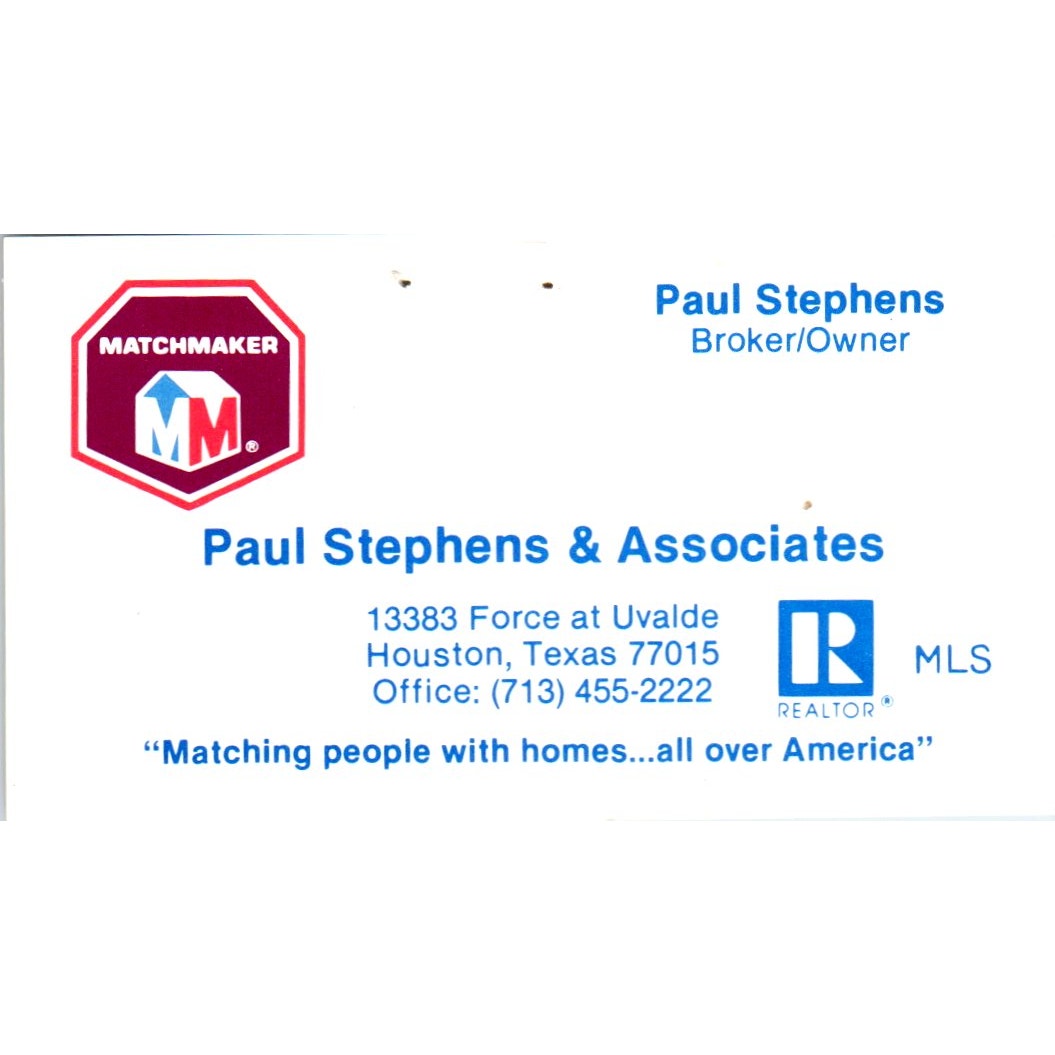 Paul Stephens & Associates Realtor Houston TX Vintage Business Card SD8-B2
