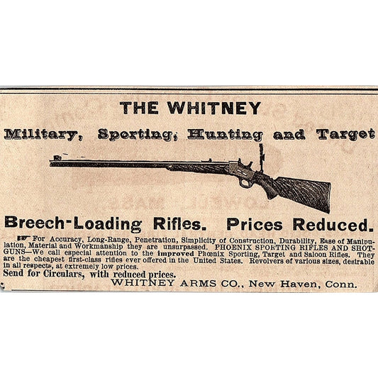The Whitney Breech Loading Rifle Whitney Arms Co New Haven CT 1878 Ad AG2-H4
