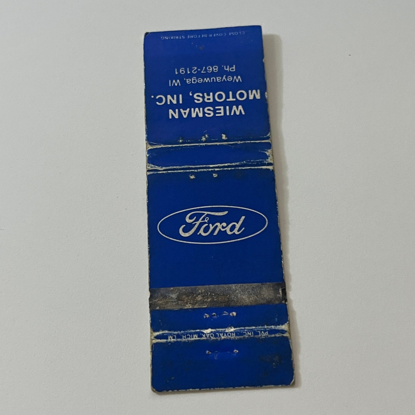Wiesman Motors Inc Ford Weyauwega WI Vintage Matchbook Cover TB6-MB2-5