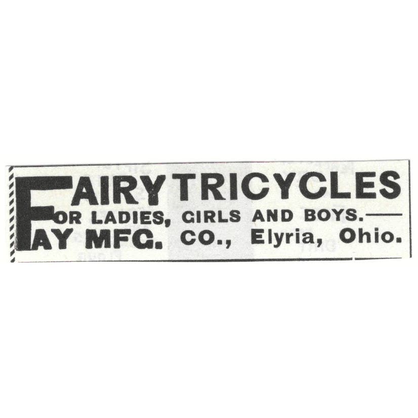 Fairy Tricycles for Ladies Fay Mfg Co Elyria OH c1890 Victorian Ad AE9-CH4