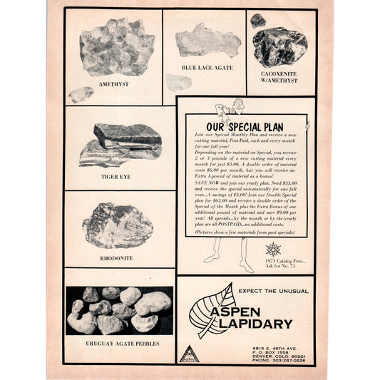 Aspen Lapidary Supply Company Denver Colorado 1971 Magazine Ad D23