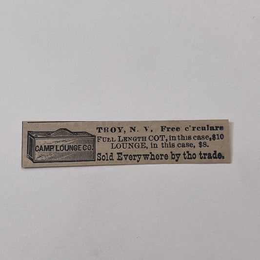 Camp Lounge Co Full Length Cot Troy New York 1878 Ad AG2-M16