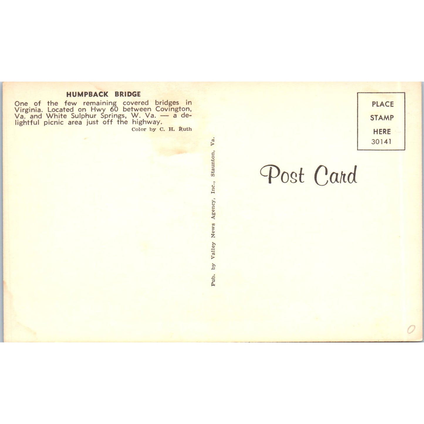 Humpback Bridge Covington VA Vintage Covered Bridge Postcard PC14