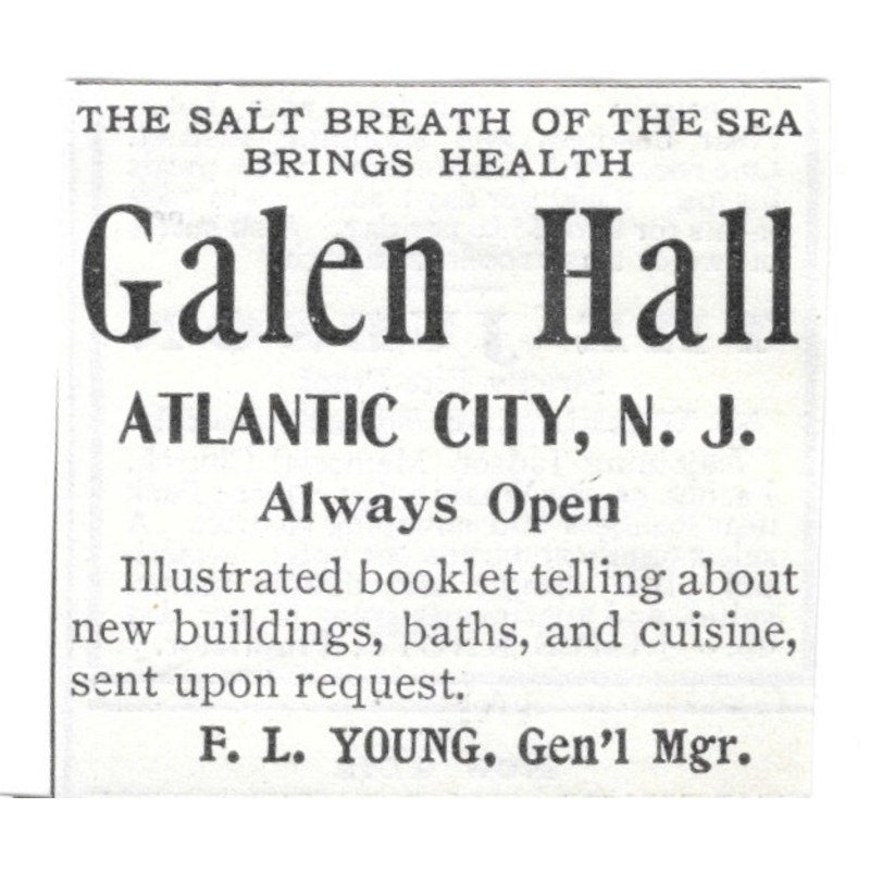 Galen Hall Atlantic City NJ F.L. Young 1903 Ad AG3-S14