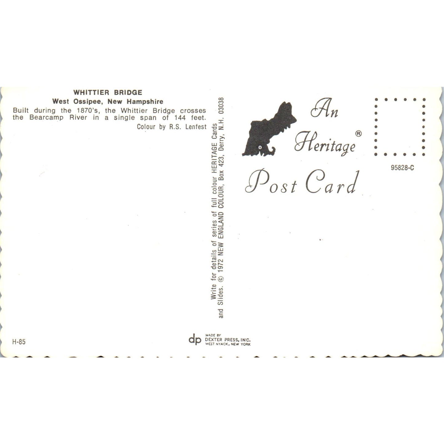 Whittier Bridge West Ossipee NH Vintage Covered Bridge Postcard PC15