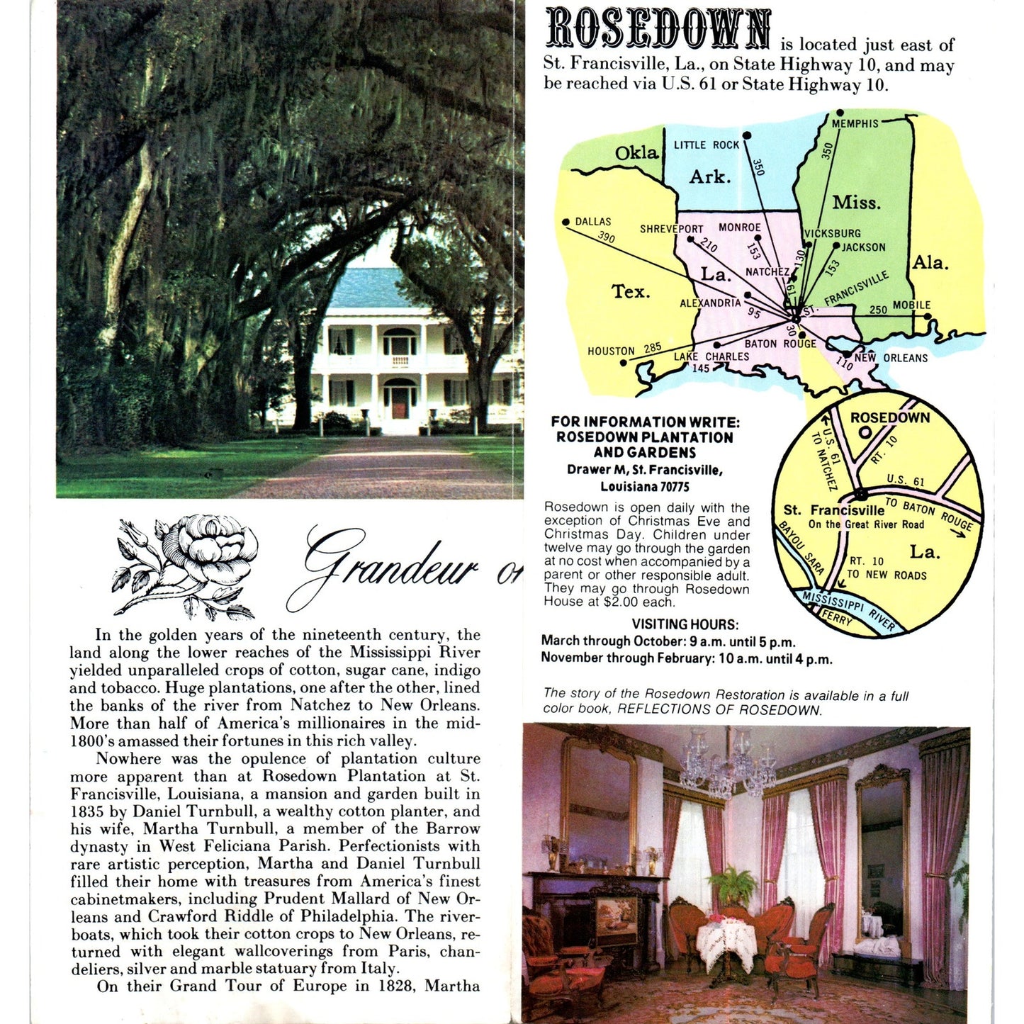 Vintage Rosedown Plantation and Gardens St. Francisville LA Brochure TF4-B2