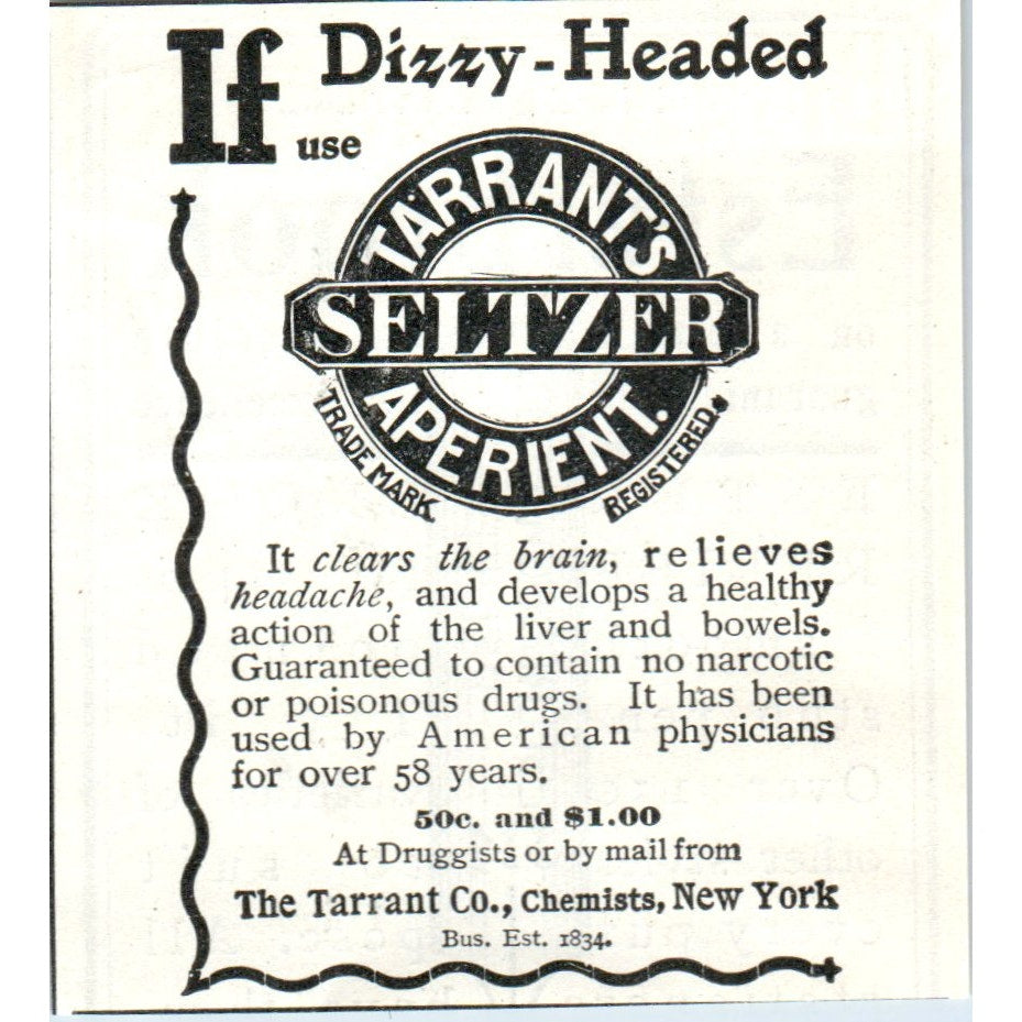 The Tarrant Co Chemists Seltzer Aperient NY 1903 Magazine Ad AF2-O4