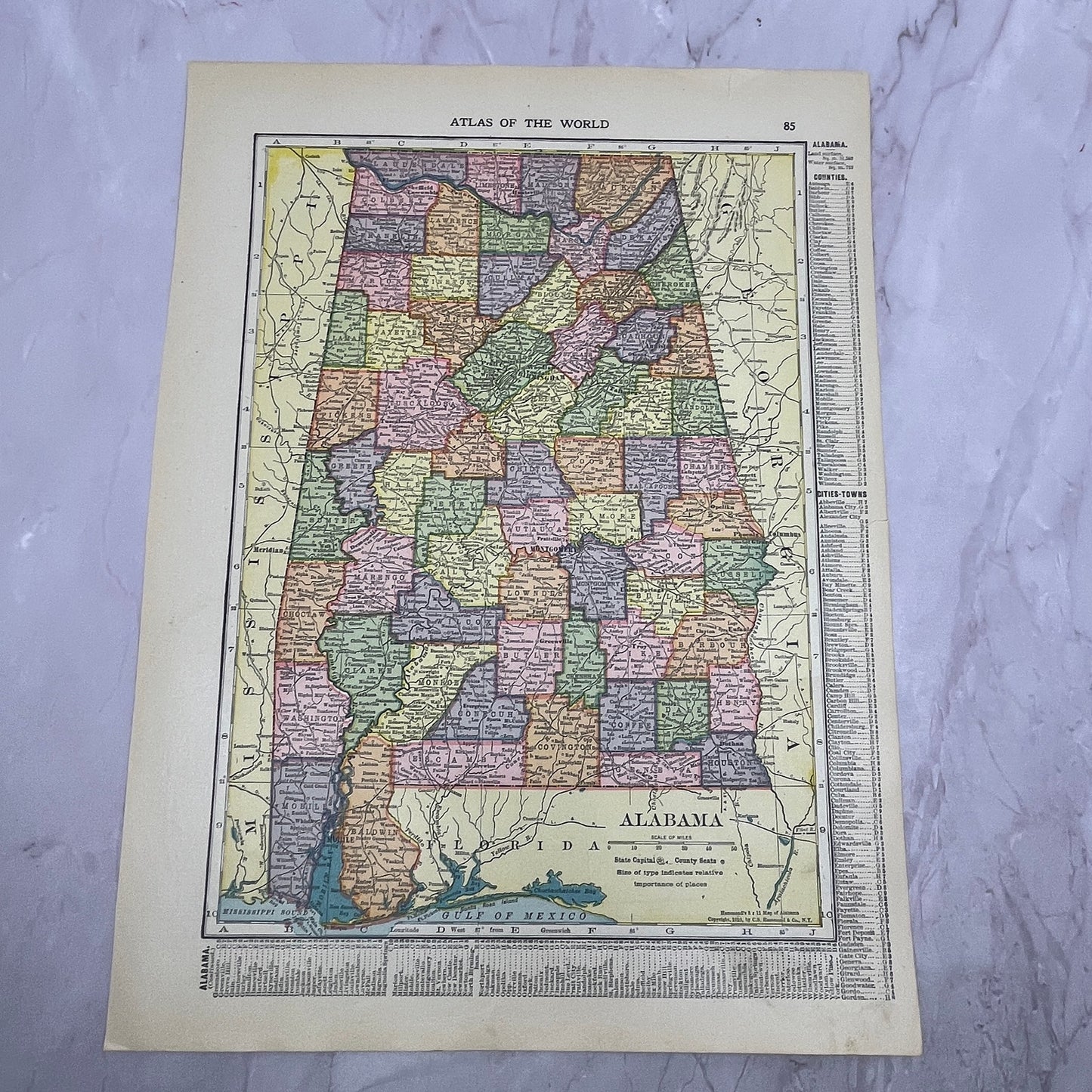 Map of Alabama 1910 Print V14-7