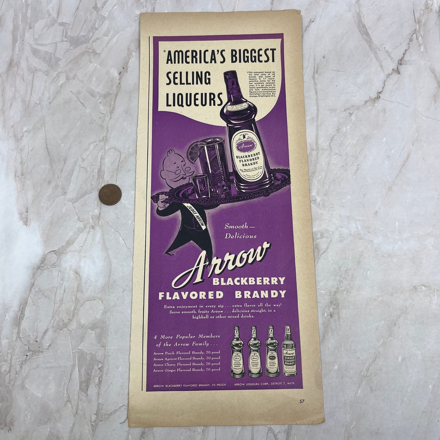 Arrow Blackberry Brandy Detroit MI 4.5x12 Vintage Magazine Advertisement FL6-6