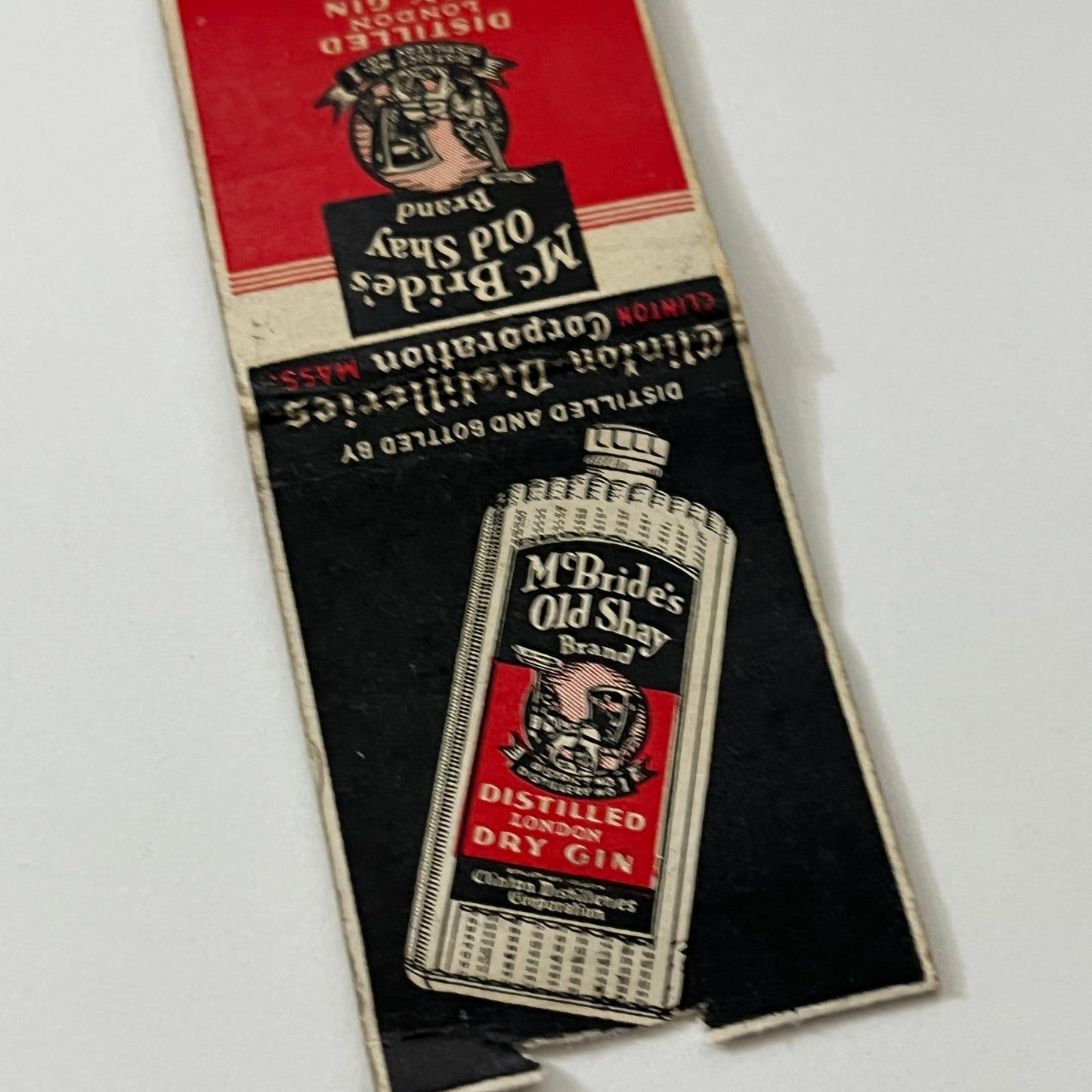 McBride's Old Shay Brand Dry Gin Straight Whiskey Matchbook Cover TB6-MB1-12