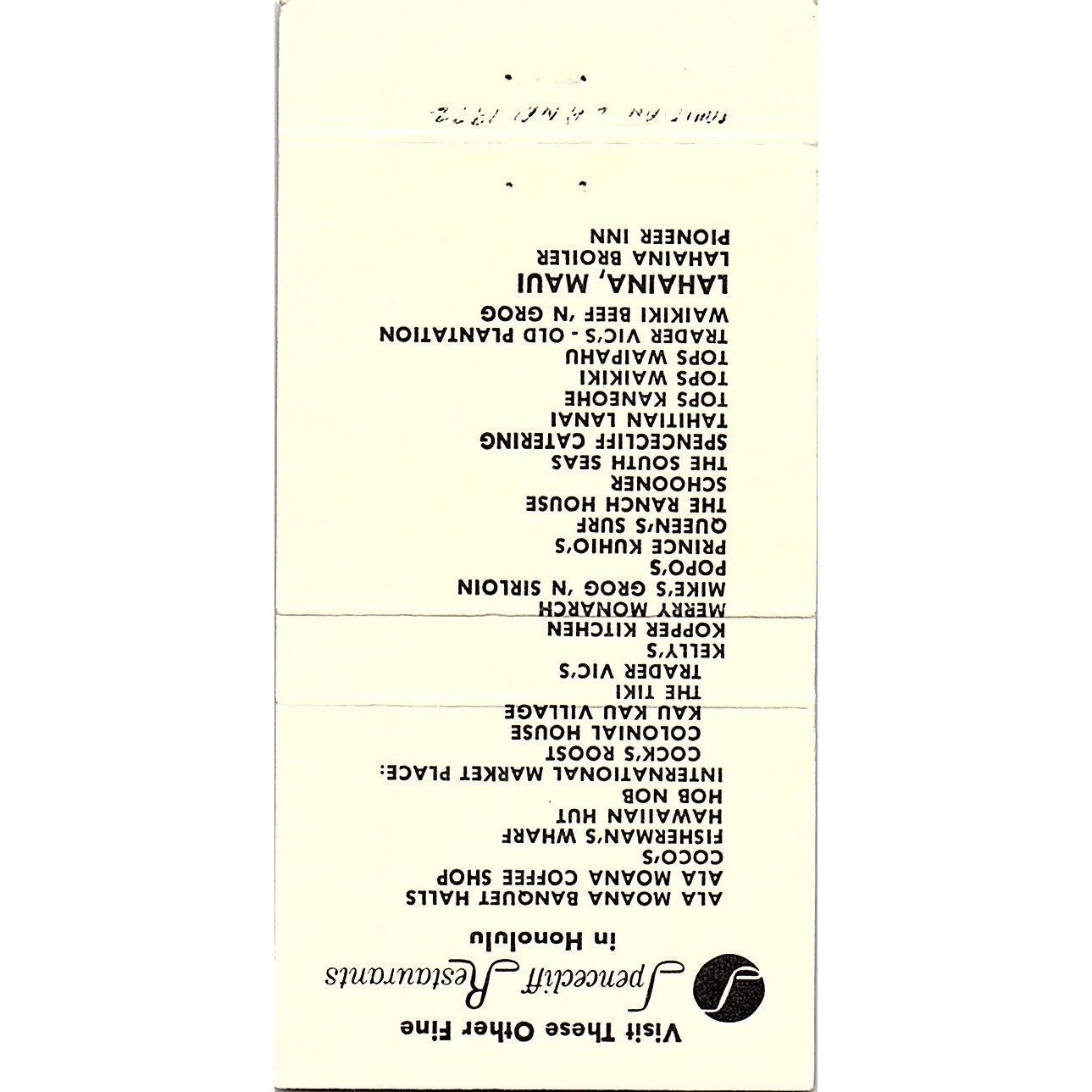 Tahitian Lanai Papeete Bar Waikikian Hotel Vintage Matchbook TB6-MB2-8