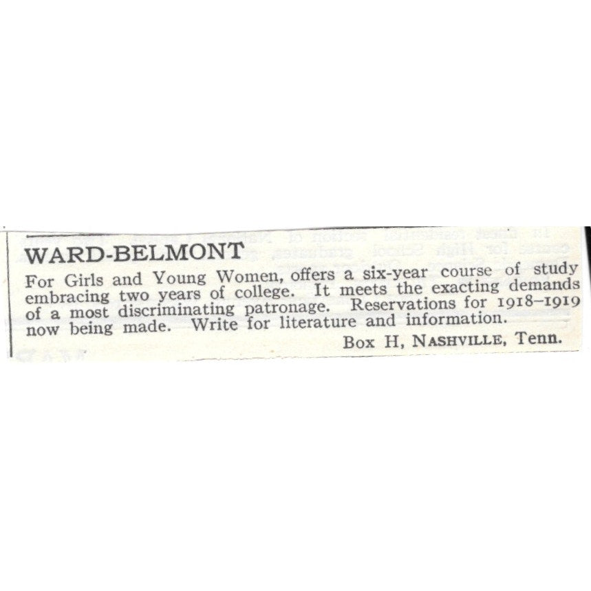 Ward-Belmont for Girls and Young Women Nashville TN c1920 Harper’s Ad AG4-S2