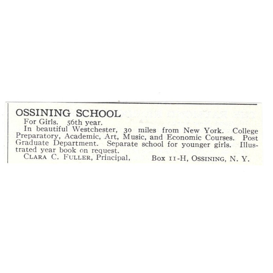 Ossining School for Girls Clara C. Fuller NY 1924 Magazine Ad AD8-O6