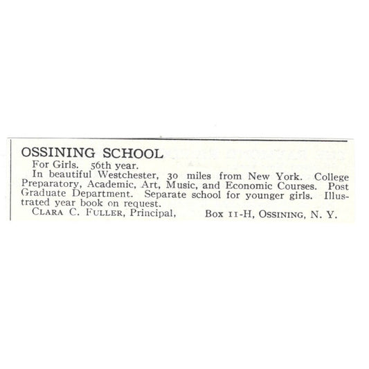 Ossining School for Girls Clara C. Fuller NY 1924 Magazine Ad AD8-O6