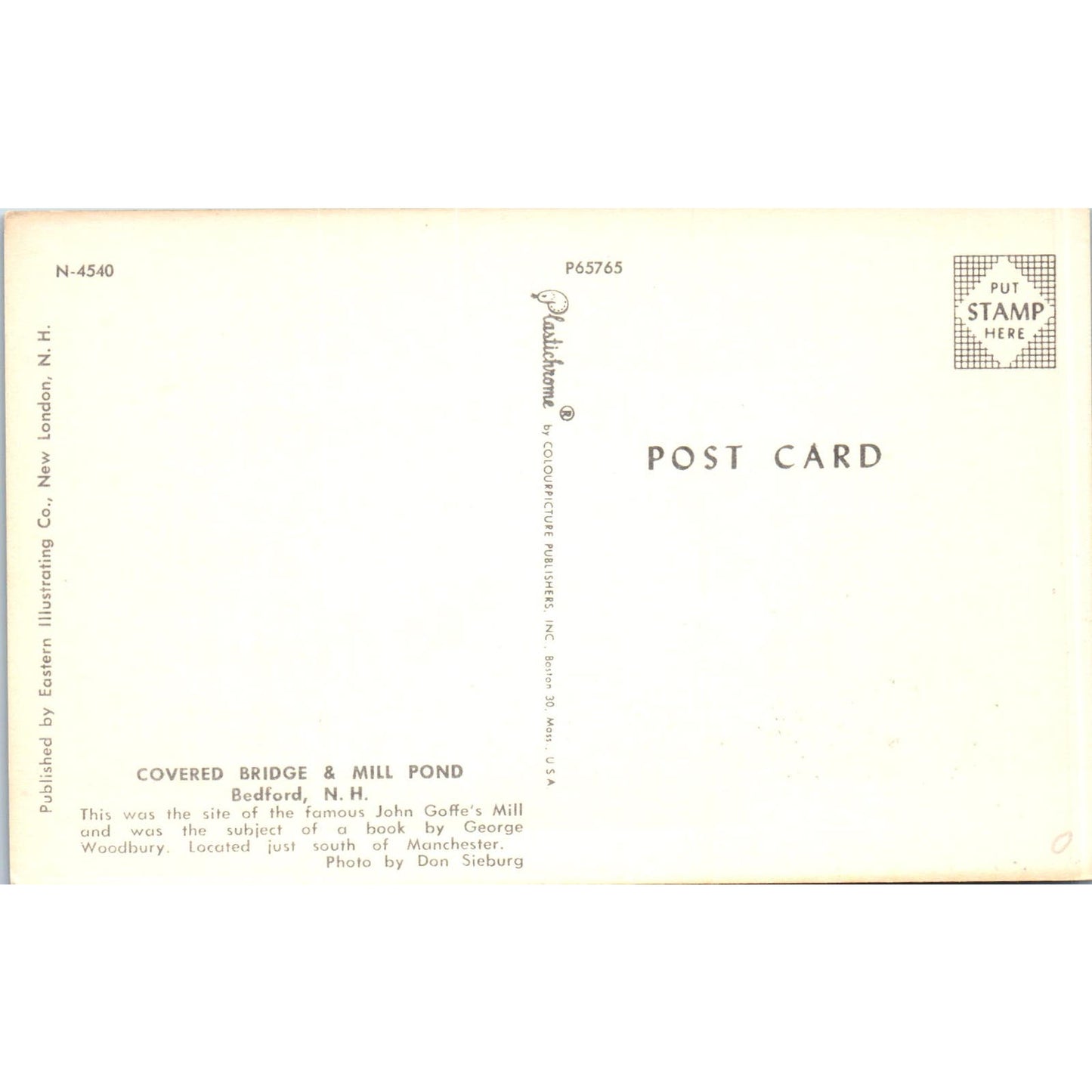 Covered Bridge & Mill Pond Bedford New Hampshire Covered Bridge Postcard PC8