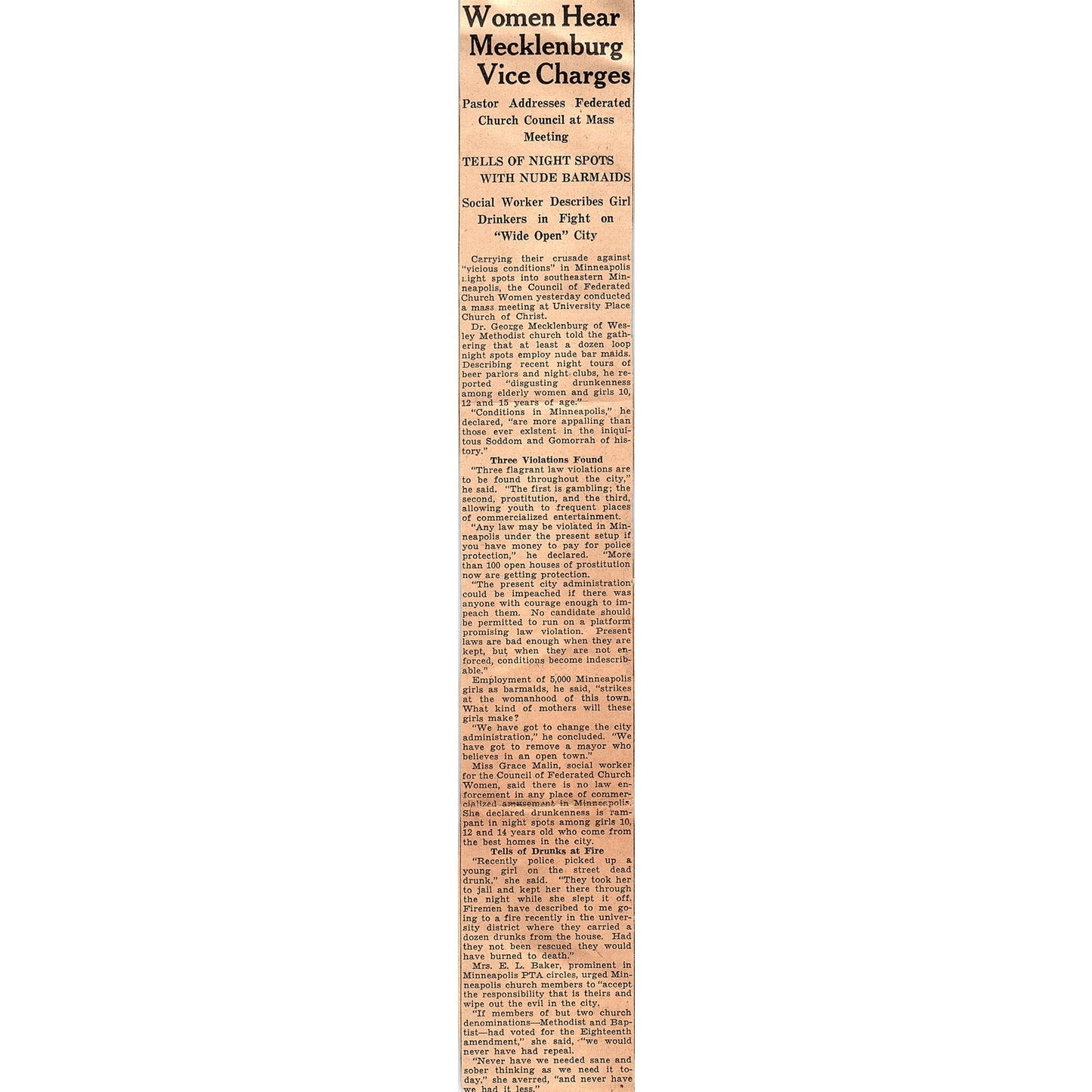 Dr. George Mecklenburg Vice Charges Wesley Methodist Church 1935 Article AG6-M3