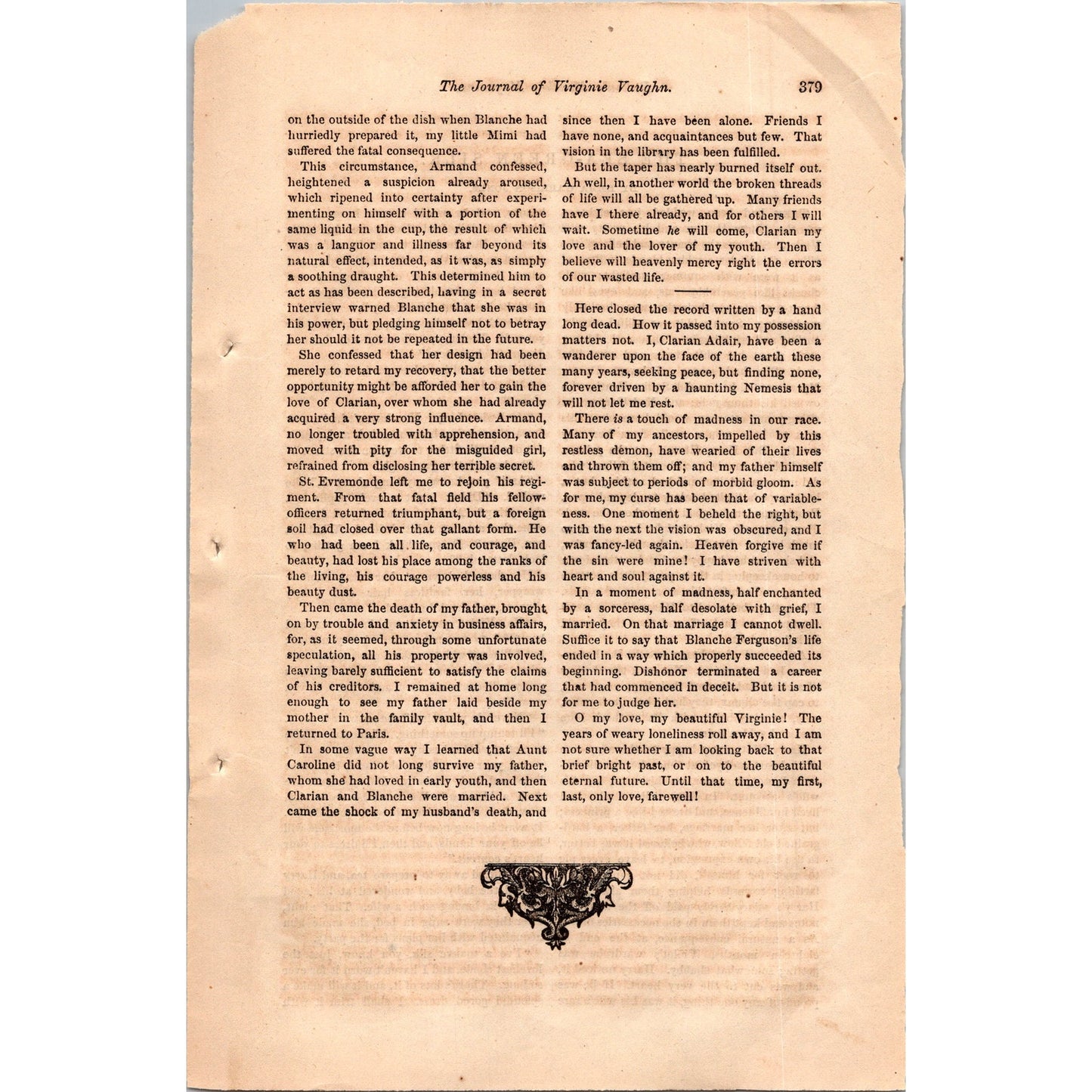 The Journal of Virginie Vaughn Kate Putnam 6 Pages Original 1869 Short Story I3