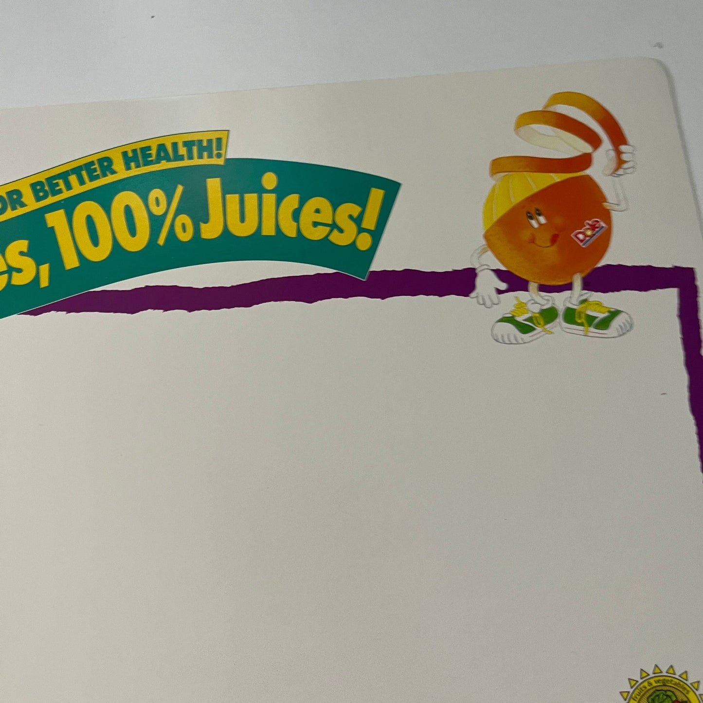 Original 1992 Dole 5 A Day Fruits, Veggies Advertising Store Display Sign 7x11"