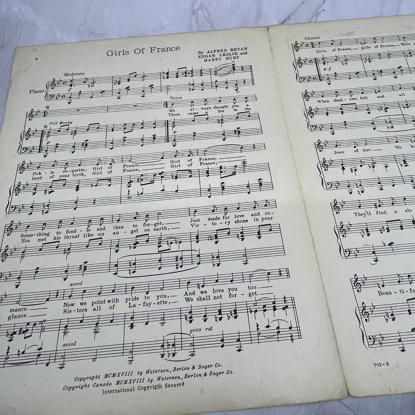 Girls of France Alfred Bryan Edgar Leslie Harry Ruby WWI 1918 Sheet Music V16
