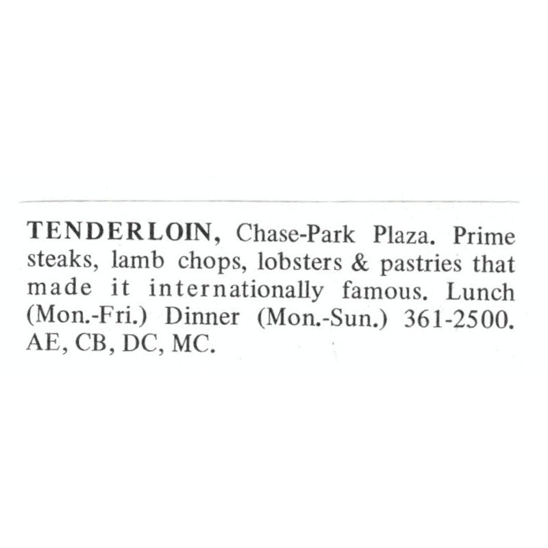 Tenderloin Restaurant Chase-Park Plaza St. Louis 1971 Magazine Ad AD8-O1