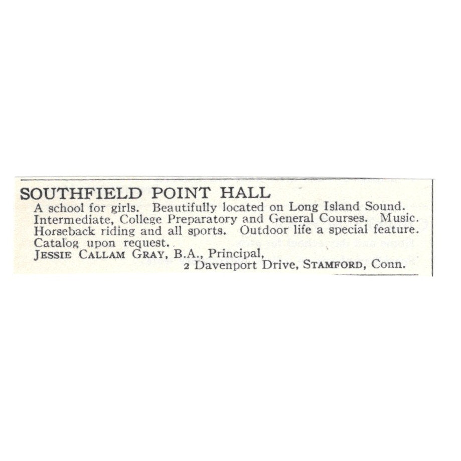 Southfield Point Hall Jessie Callam Gray Stamford CT 1924 Magazine Ad AD8-O9