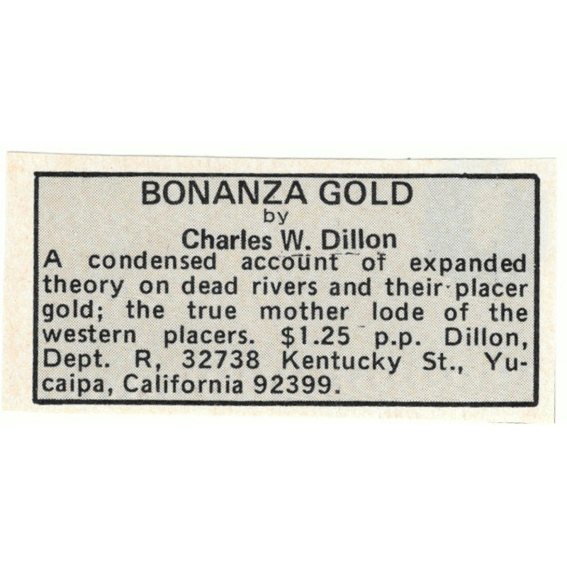 Bonanza Gold Charles W. Dillon 1971 Magazine Ad AD8-O2