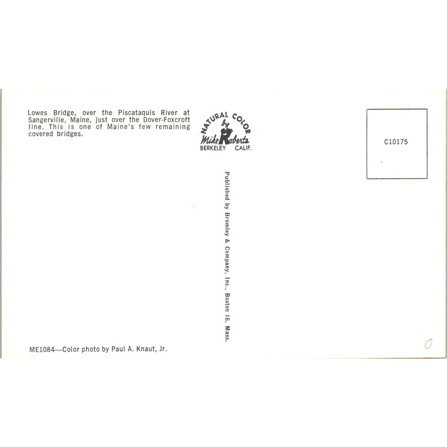 Lowes Bridge Piscataquis River Sangerville Maine Covered Bridge Postcard PB12