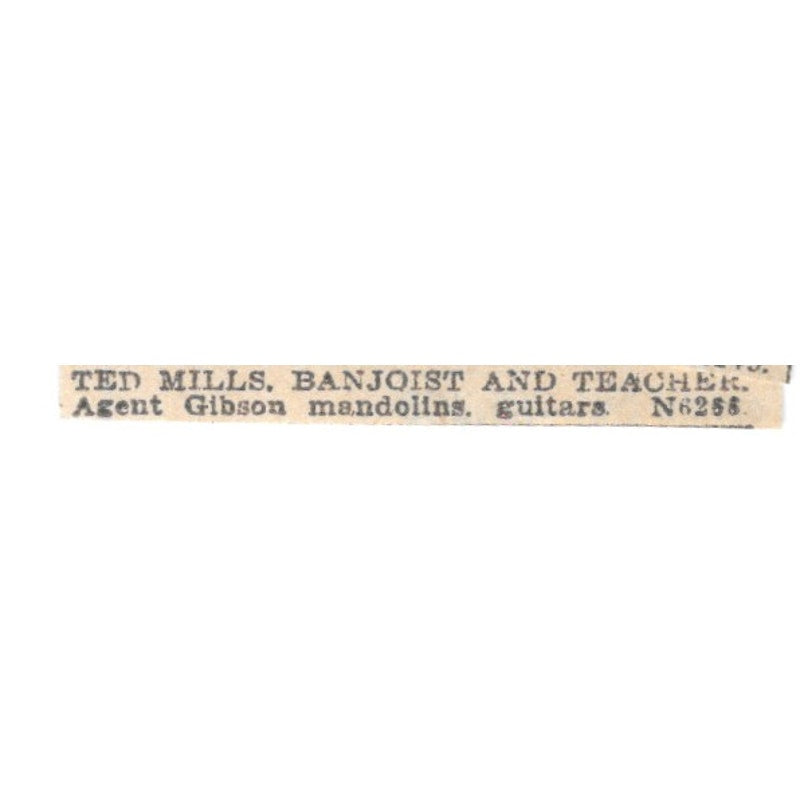 Ted Mills Banjoist and Teacher Gibson Mandolins Guitars Winnipeg 1920 Ad AG2-S11